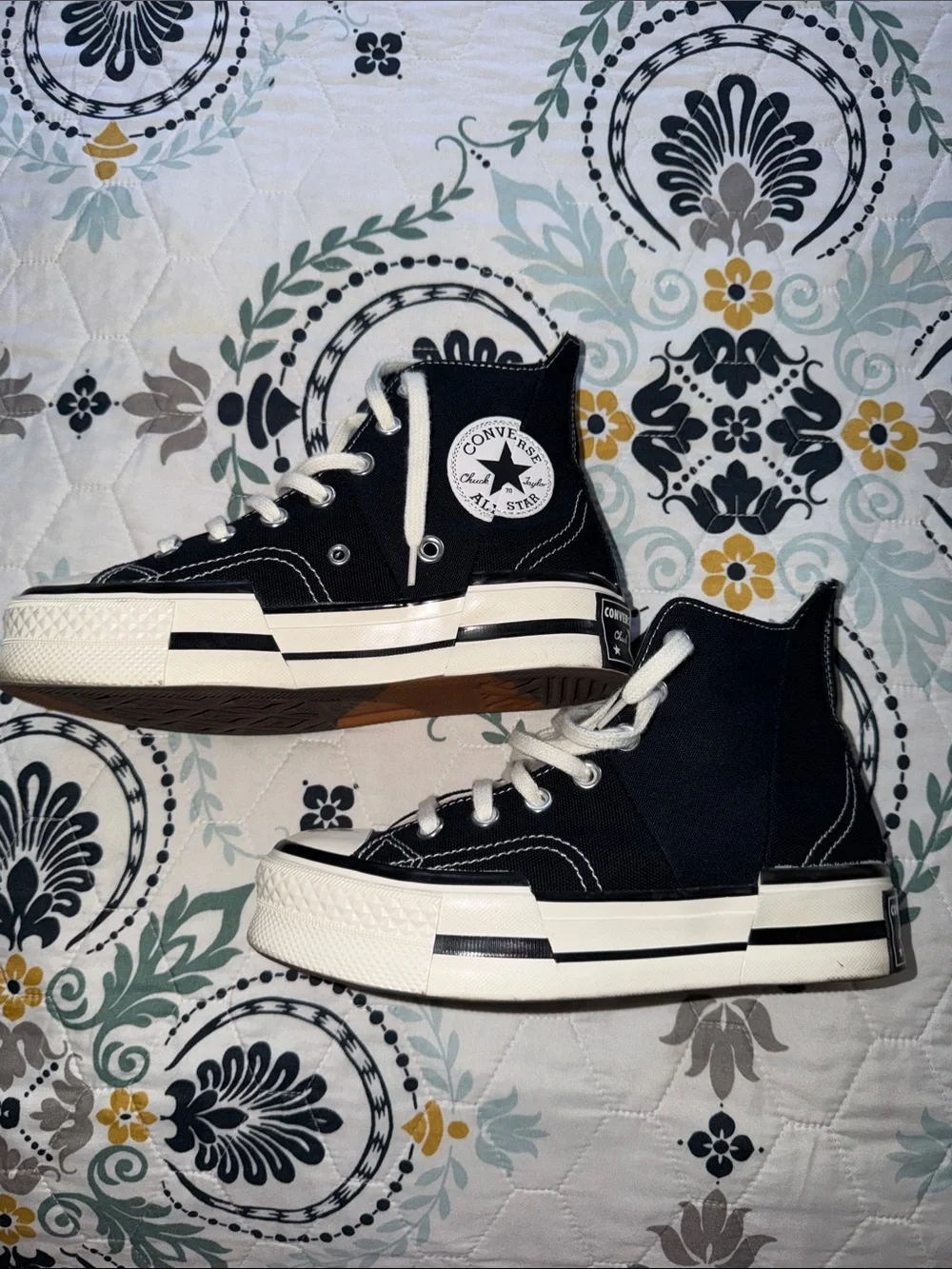 Converse Kids Black High Top Platform Sneakers with White Accents